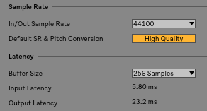 ableton live 9.1 change the overall latency setting