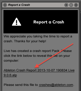 Crash report ableton 2