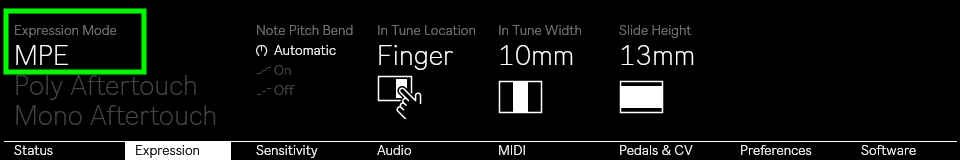 Screenshot of Push display with Expression Mode set to MPE