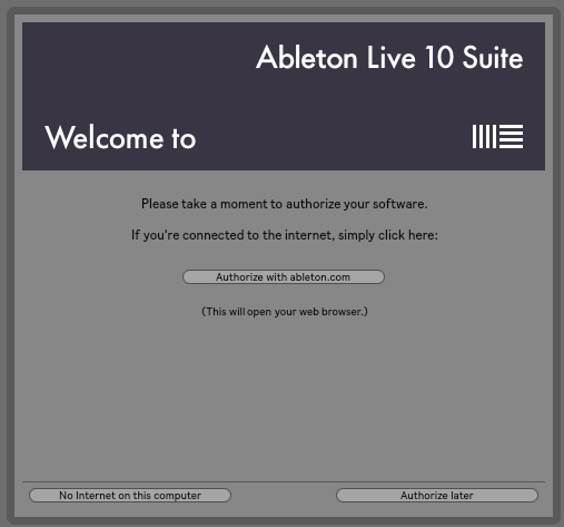 need authorization for ableton 10 suite v10.0.2