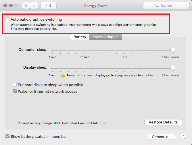 Disable automatic graphics switching for macbook overheating issue