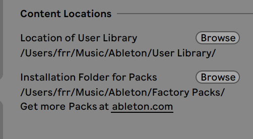 ableton default factory packs folder is not available