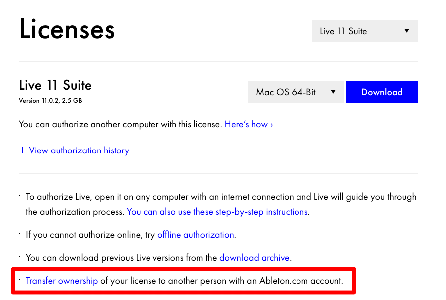 Transferring ownership of a Live or Push license – Ableton