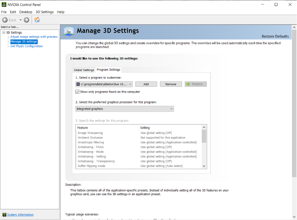 3d settings for windows 10